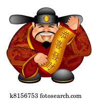 Chinese Money God With Banner Wishing Happiness and Wealth Chinese Money God With Banner Wishing Happiness and Wealth