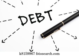 Debt word wih arrows and pen