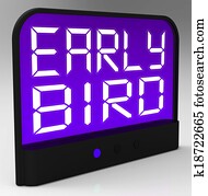 Early Bird Clock Shows Punctuality Or Ahead Of Schedule Early Bird Clock Shows Punctuality Or Ahead Of Schedule