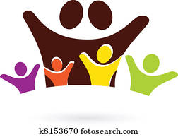 Family with four kids abstract icon isolated on white