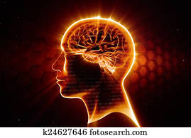 Man head with shining brain Man head with shining brain