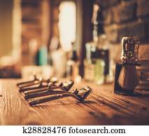 raspar, acessórios, em, um, loja barbeiro