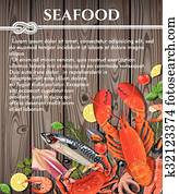 Seafood on wooden background Seafood on wooden background