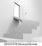 Spiral staircase to the open door. Spiral staircase to the open door.