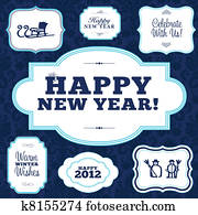 vektor, glade, nye år, ramme, sæt