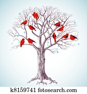 Winter tree and singing birds Winter tree and singing birds