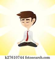 cartoon businessman relaxing by meditation in cross-legged position