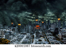 Cinematic Portrayal of Destroyed City With Copy Space