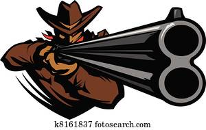 Cowboy Mascot Aiming Shotgun Vector Cowboy Mascot Aiming Shotgun Vector