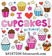 Cupcakes Doodles Vector Set Cupcakes Doodles Vector Set