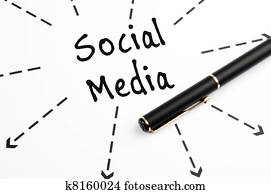 Social Media word wih arrows and pen