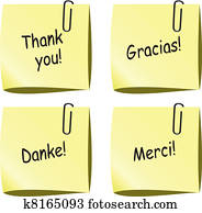 vector paper notes with push pin and thank you words vector paper notes with push pin and thank you words