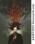 woman commiting suicide with gun and metaphoric blood, woman commiting suicide with gun and metaphoric blood,