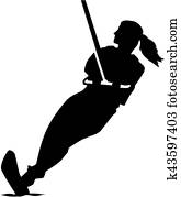 água esquiando, mulher, silueta