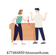 הרגז, אישה מחזיקה, לבני נשים, incriminating, ב, בגידה, של, זכר, וקטור, דירה, illustration., תסכל, כועס, אישה, לשאוג, ל, womanizer, בעל, הפרד, ב, white., אהוב, משולש, מושג