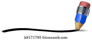 Blue pencil with writing stroke line