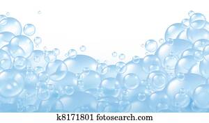 bubblar, skummande, bad, suds