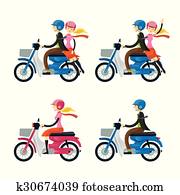 Couple, Man, Woman, Riding Motorcycle