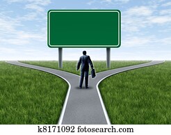 decisão negócio, com, sinal branco