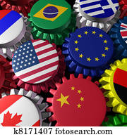 economía global, máquina, con, u. s., y, europa, en, el, centro
