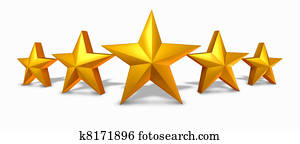 estrela ouro, avaliação, com, cinco, dourado, estrelas