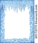 Frozen frame of icicles and ice with white blank area Frozen frame of icicles and ice with white blank area