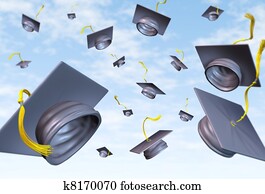Graduation caps thrown in the air Graduation caps thrown in the air
