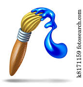 Paintbrush with glossy blue paint splash Paintbrush with glossy blue paint splash