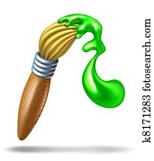 Paintbrush with glossy green paint splash Paintbrush with glossy green paint splash