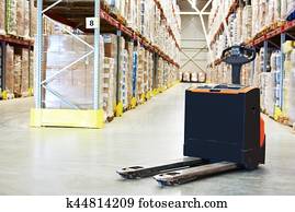 Pallet truck at warehouse Pallet truck at warehouse