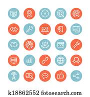 seo, dienstleistungen, flache, heiligenbilder, satz