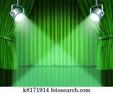 Spotlights on green velvet cinema curtains Spotlights on green velvet cinema curtains