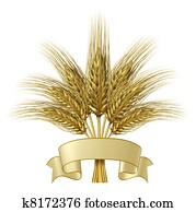 trigo, desenho, com, um, em branco, bandeira fita