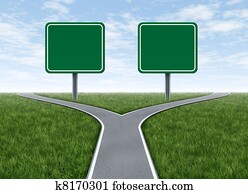 Two options with blank road signs Two options with blank road signs