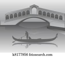 veneziano, gôndola, de, a, ponte rialto, em, sombras, de, cinzento veneziano, gôndola, de, a, ponte rialto, em, sombras, de, cinzento