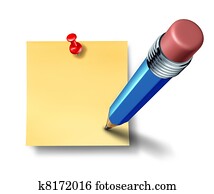 Writing an on a blank office note with a blue pencil