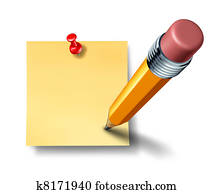 Writing an on a blank office note with a pencil