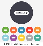 פרטים, עם, סימן של חץ, icon., יותר, סמל.