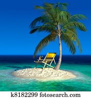 A small tropical island with a beach chaise longue