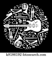 Black and white love for music concept illustration background