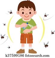 Boy to spray insect repellent Boy to spray insect repellent