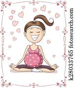 glückselig, schwangeren, joga, vektor, karikatur