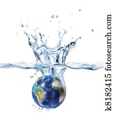 Planet Earth, splashing into clear water. Planet Earth, splashing into clear water.