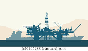 Sea oil drilling rig and tanker Sea oil drilling rig and tanker