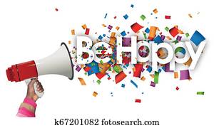 vara, glad, och, megafon