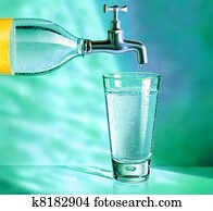 water bottle with tap and water glass