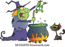 משוגע, מכשפה, עם, חתול שחור