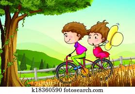 a, 恋人, 乗馬, 自転車で