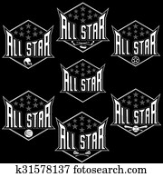 conjunto, de, vendimia, deportes, toda la estrella, crestas