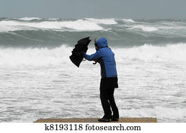 forte, vento, e, chuva, ligado, praia